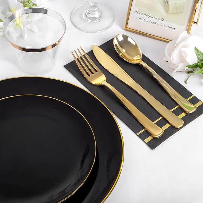 NOCCUR 350PCS Black and Gold Plastic Plates - Image 4