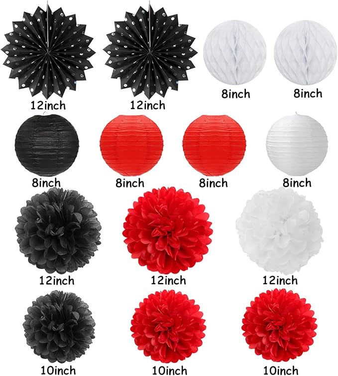Black White-Red Party-Decorations Streamers Lanterns - Image 2