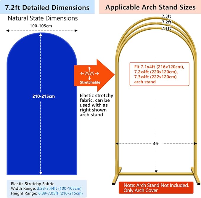 HEMMOTOP Blue Arch Cover 7.2 ft, Spandex Wedding Balloon Stretchy Arch Backdrop - Image 2