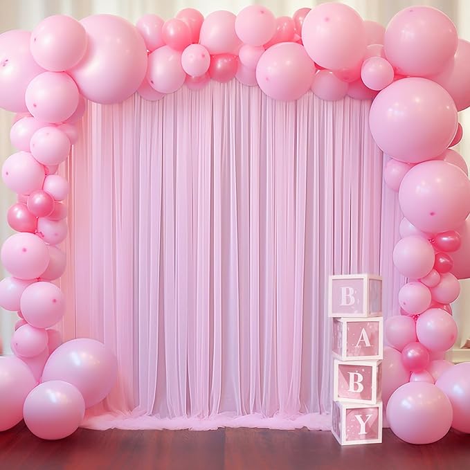 10x10ft Baby Pink Tulle Backdrop Curtain - Image 6