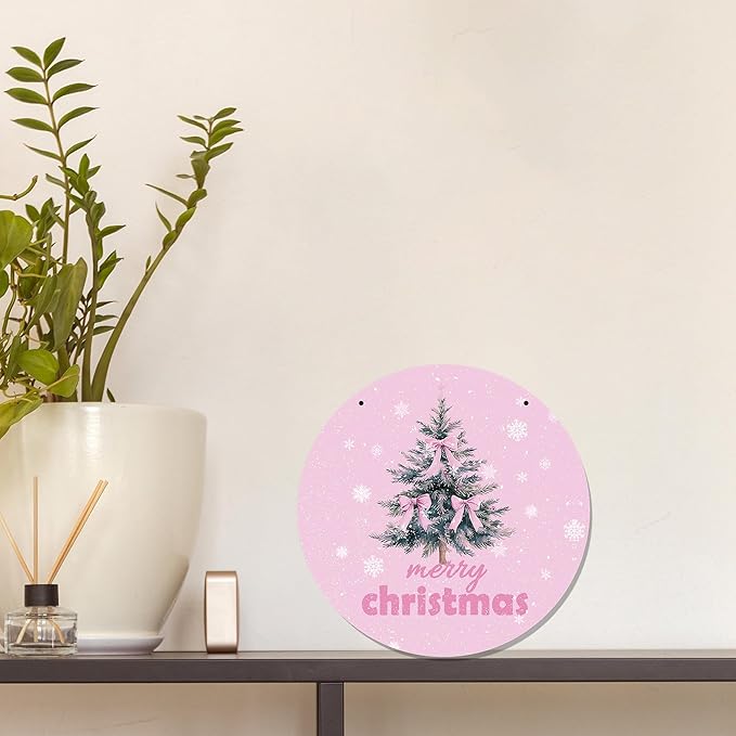 CGBHW Pink Christmas Wooden Sign, Coquette Aesthetic Christmas Tree Xmas Bows - Image 4