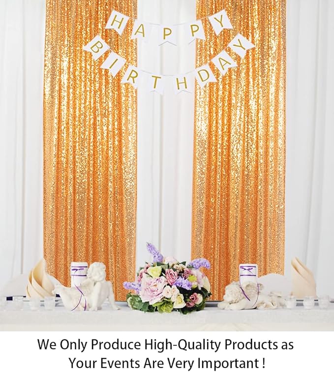 ShinyBeauty Sequin Backdrop Curtains 4 Panels Gold 2FTx8FT Gold Sequin Backdrop - Image 2