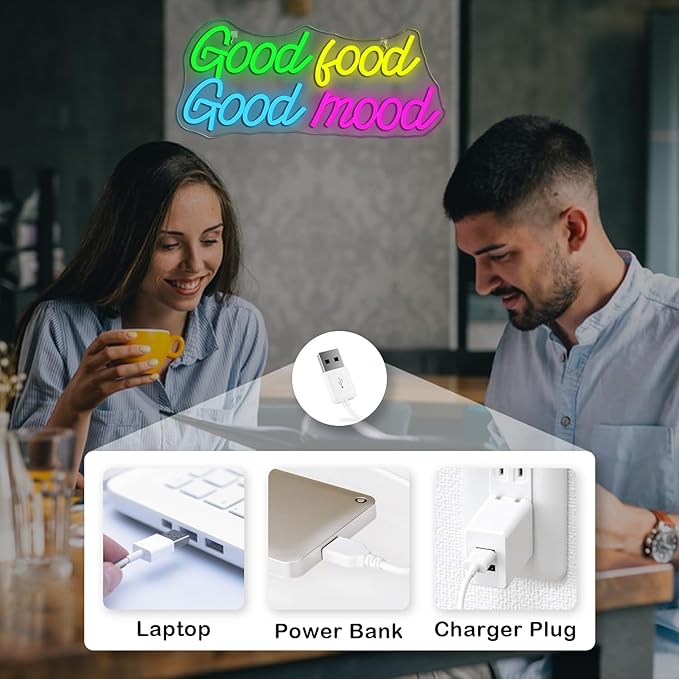 Looklight Good Food Good Mood Neon Sign, Letter Neon Signs - Image 3