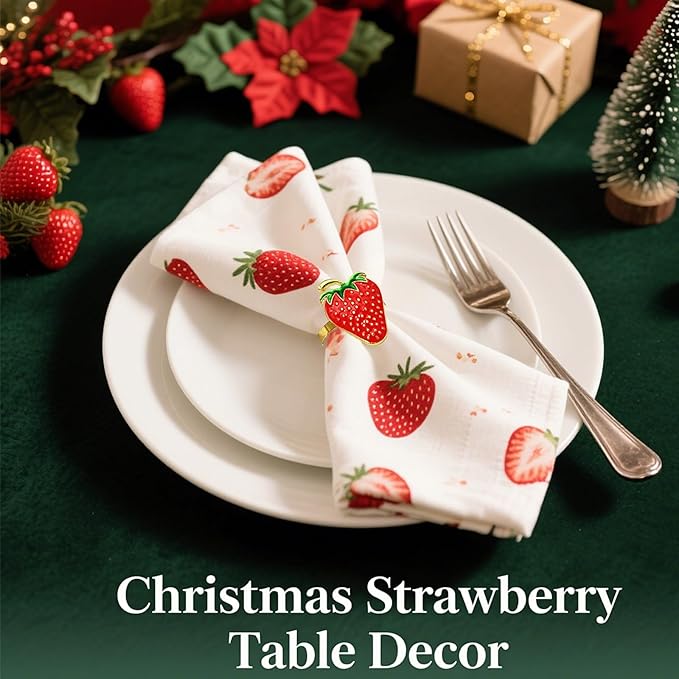 Gold Strawberry Napkin Rings Set of 8 Fall Fruit Napkin Ring Holders - Image 5