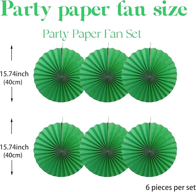 Green Party Decorations, Tennis Party Decorations Party Paper Fans Bulk 16in - Image 2