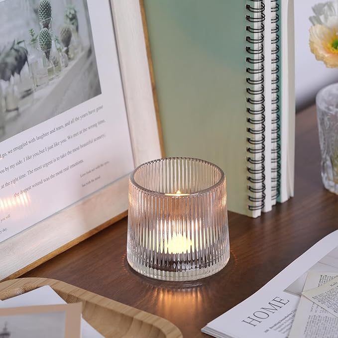 DARJEN Clear Ribbed Tealight Votive Candle Holders Set of 10- Tea Light Candle - Image 4