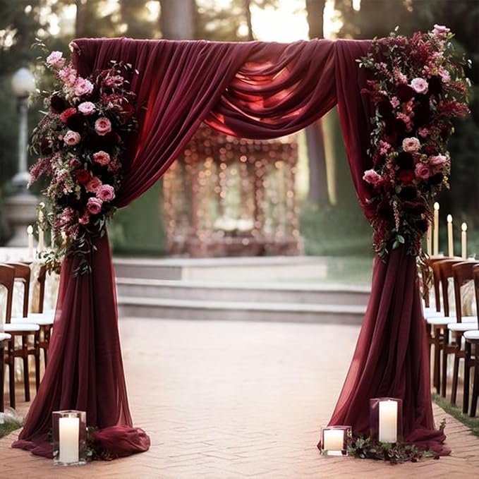 20Ft Length x 28" Width Wedding Arch Draping Fabric 4 Panels Burgundy Arch - Image 2