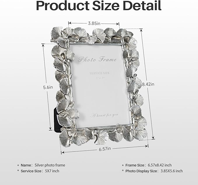 Cuspin Silver 5x7 Picture Frame, Vintage Silver Ornate Leaf Textured - Image 6