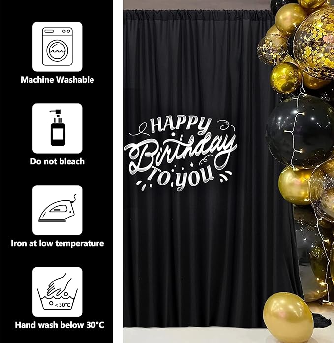 Black Backdrop Curtain for Party, Background Drapes Panels - Image 7