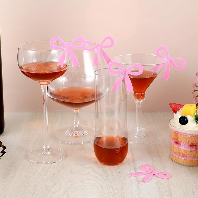 20 Pcs Pink Bow Drink Markers, Bows Drink Tags Coquette, Acrylic Bow Wine Glass - Image 5