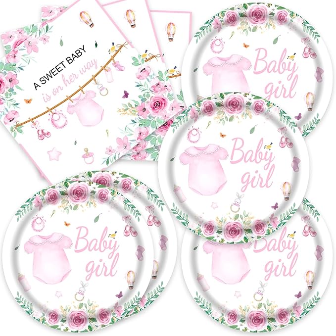 40pcs Pink Floral Baby Shower Decorations Girl Gender Reveal Supplies, Spring by Unknown