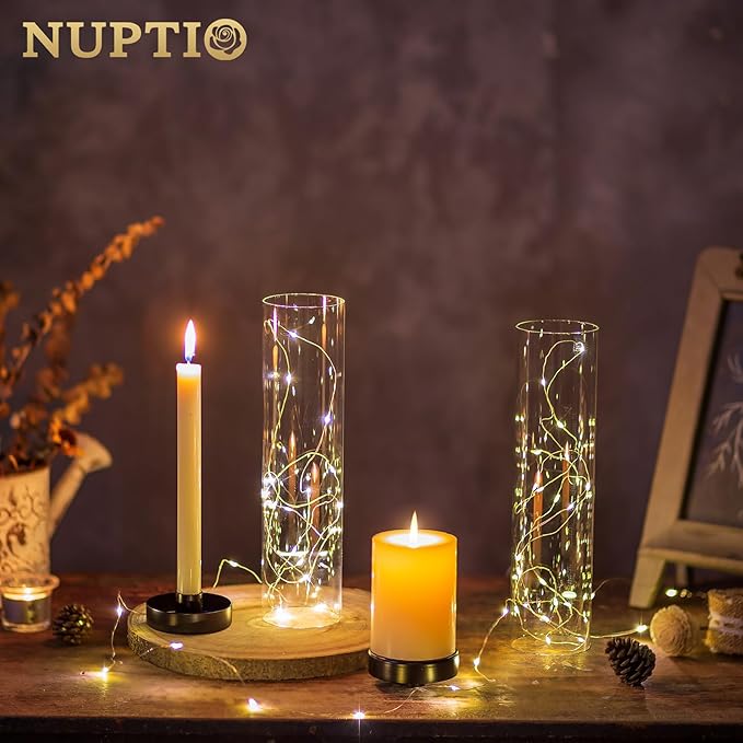 NUPTIO Black Taper Candle Holders: 10 Pcs Bulk 11.81 inch Tall Hurricane Glass - Image 2