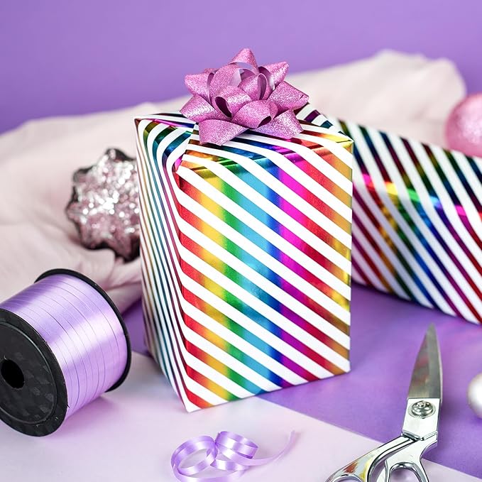 Burymento Rainbow Stripes Wrapping Paper, Gift Wrap - Image 3