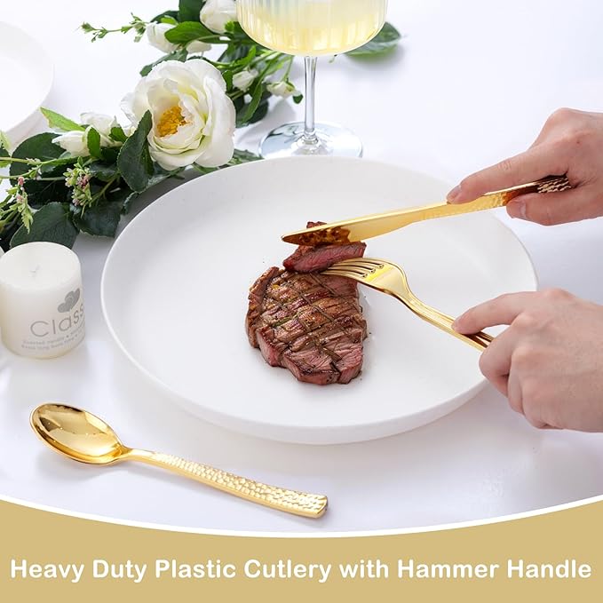 Supernal 180 pieces Gold Plastic Silverware, Disposable Plastic Utensils Heavy - Image 8