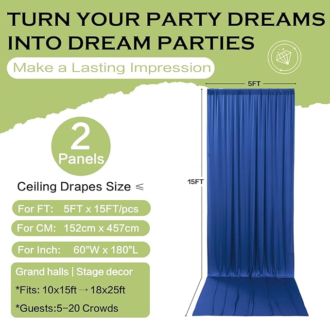 PartyVillage 10ft×15ft Royal Blue Backdrop Curtain - Image 6