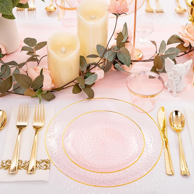 Rubtlamp 350 Pcs Clear Pink Plastic Plates, Disposable Plates - Image 3