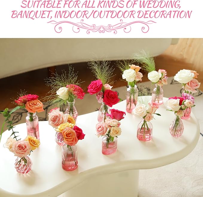 Pink Vase, Glass Bud Vases Set of 12, Small Pink Glass Vases - Image 7