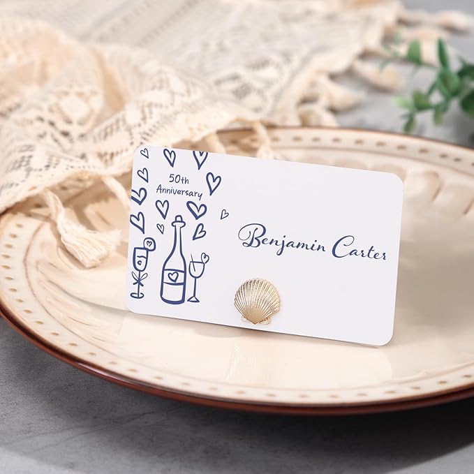 UNIQOOO 24Pcs Decorative Gold Shell Place Card Holders Bulk, Scallop Name Card - Image 9