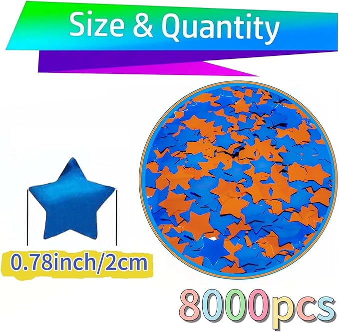 Orange Blue Metallic Foil Star Confetti 0.78inch/2cm 8000Pcs Table Confetti - Image 6