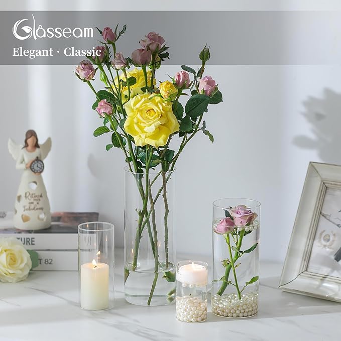 Glasseam Clear Cylinder Vases for Centerpieces, Glass Cylinder Vase Set of 30 - Image 8