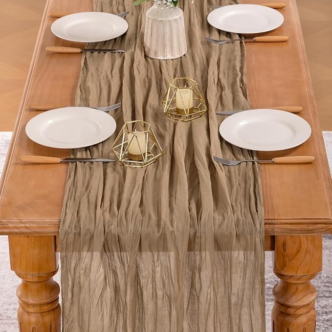 MLMW 10 Pack Fall Table Runner Boho Nude Brown Cheesecloth Table Runner Autumn - Image 5
