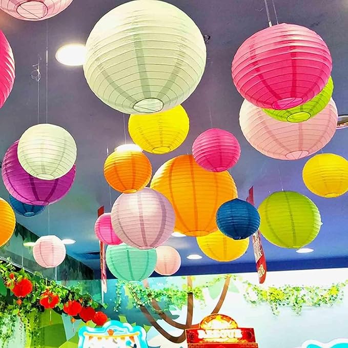 12pcs Orange and Blue Paper Lanterns, Hanging Paper Lanterns - Image 2