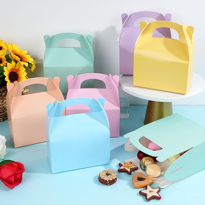 24 Pcs Pastel Party Favor Treat Boxes, Colorful Paper Candy Gift Gable Boxes - Image 4