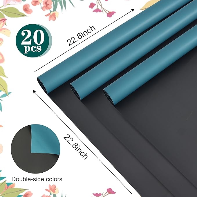 BEISHIDA 20Pcs Gray and Blue Double Sided Floral Wrapping Paper Matte - Image 2