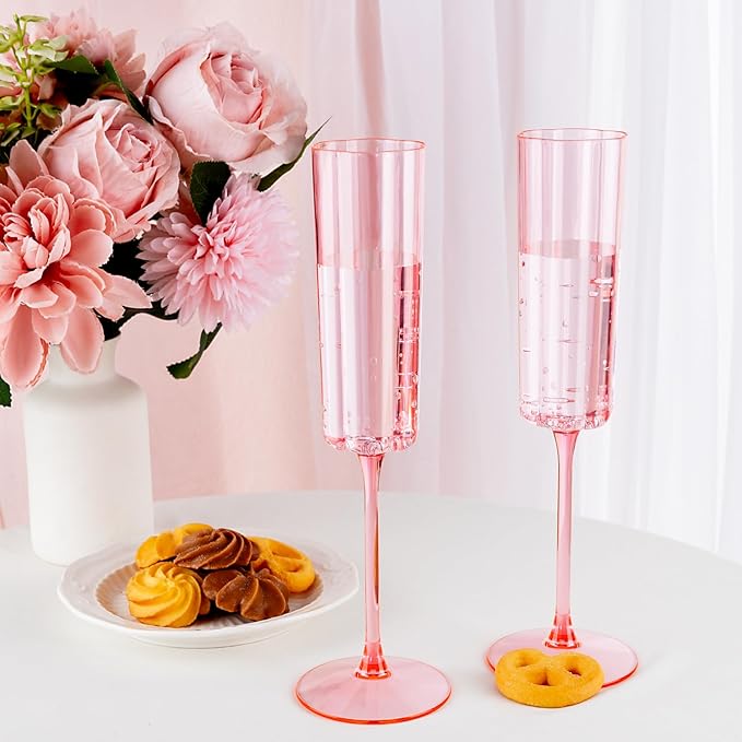 Ciaell 24 Pack Pink Plastic Champagne Flutes - 6 Oz Flower Wavy Champagne - Image 9