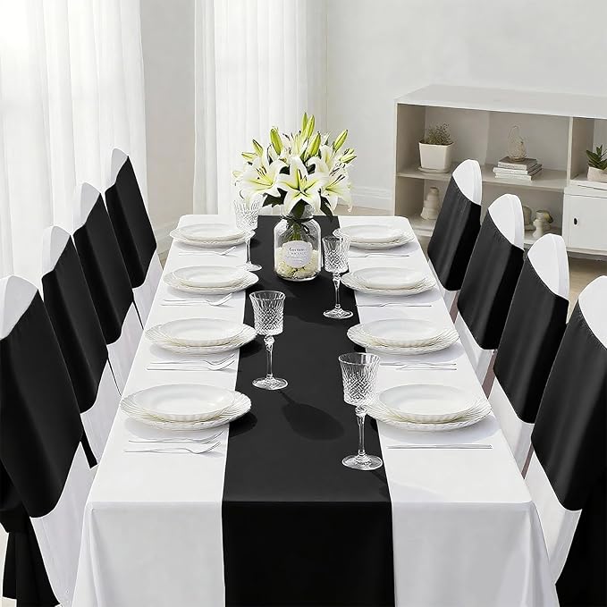 SHEJIZE 10 Pack Black Satin Table Runner 12x108 Inches Long, Bright Silky - Image 4