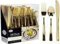 Gold Plastic Silverware Set, Extra Heavy Duty Flatware, Disposable Cutlery by Lillian