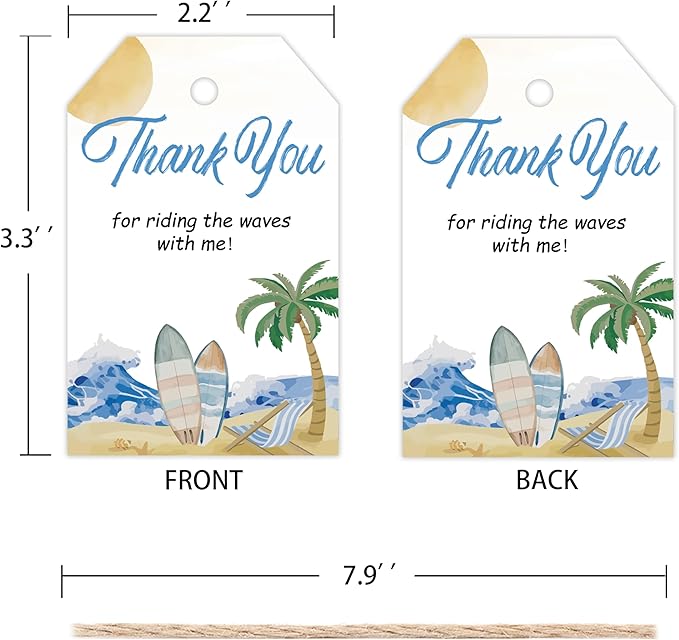 50pcs Surfing Thank You Tags, The Big One Surf Up Favor Tags - Image 2