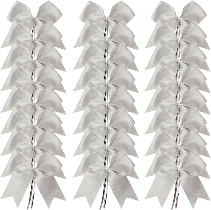 36pcs 4-1/2" Metallic Silver Bows - Image 2
