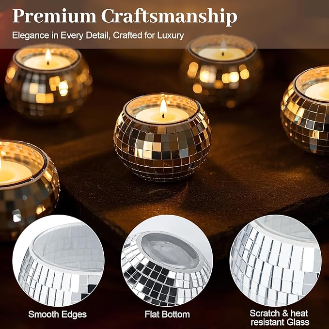 Luditek Disco Ball Candle Holders, Glass Votive - Image 3