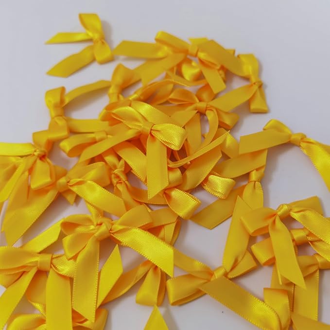 50pcs 1-1/2" Mini Yellow Satin Ribbon Bows Without Twist Ties - Image 9