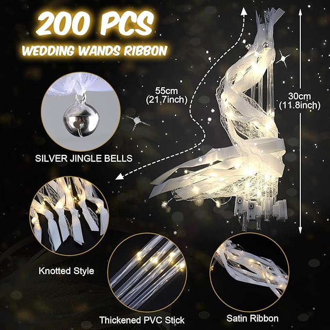 200PCS Light up Wands for wedding, Wedding Wands Streamers - Image 2