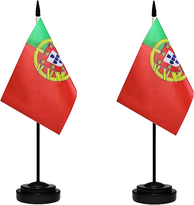 Portugal Portuguese Deluxe Desk Flag Set Small Mini Miniature Portugal by tibijoy