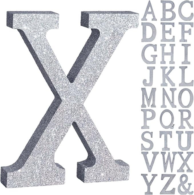 TONIFUL 8 Inch Silver Glitter Letter X Table Centerpiece A-Z Silver Birthday by TONIFUL