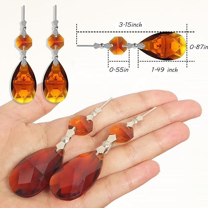 10pcs Crystal Prisms Chandelier Amber Ornament Pendants Rainbow Maker 38mm Drop - Image 3