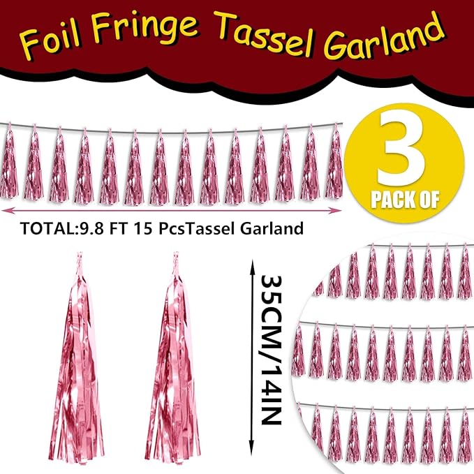 3P Metallic Fringe Tassel Banner Garland Foil Tinsel Streamer Wall Hanging - Image 2