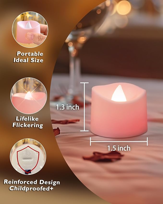 Homemory Pink Tea Lights Candles Battery Operated, 200+Hour Flameless - Image 6