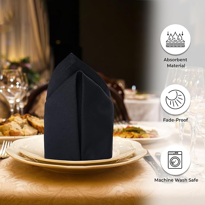 Urban Villa Cloth Napkins Halloween Dinner Napkins Solid Black Color 20''x20'' - Image 2