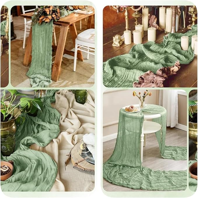 6 Pack Sage Green Cheesecloth Table Runner 23x120 inch Rustic Boho Gauze Table - Image 6