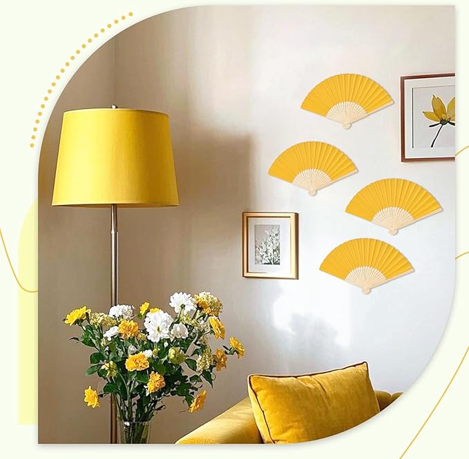 JOHOUSE 12 Pcs Foldable Hand Fan, 8.3 Inch Yellow Paper Fans - Image 4