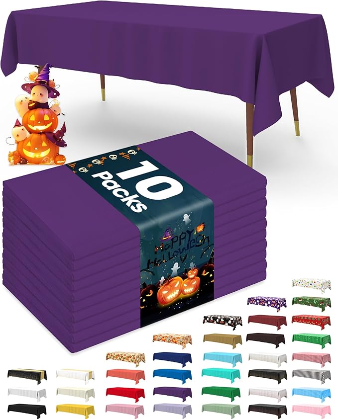 Pureegg Plastic Table Cloth Disposable 10 Pack, 54 x 108 Inch Table Cloths by Pureegg