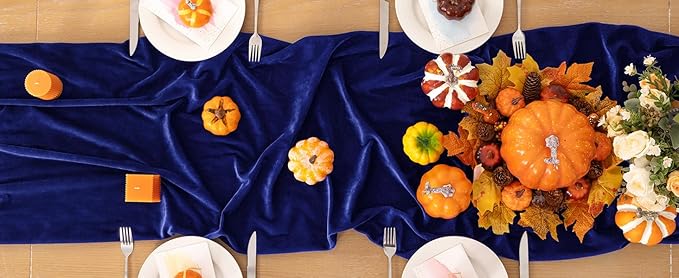 Royal Blue Velvet Table Runner 3 Pack Fall Thanksgiving Table Runners 20 x 120 - Image 6