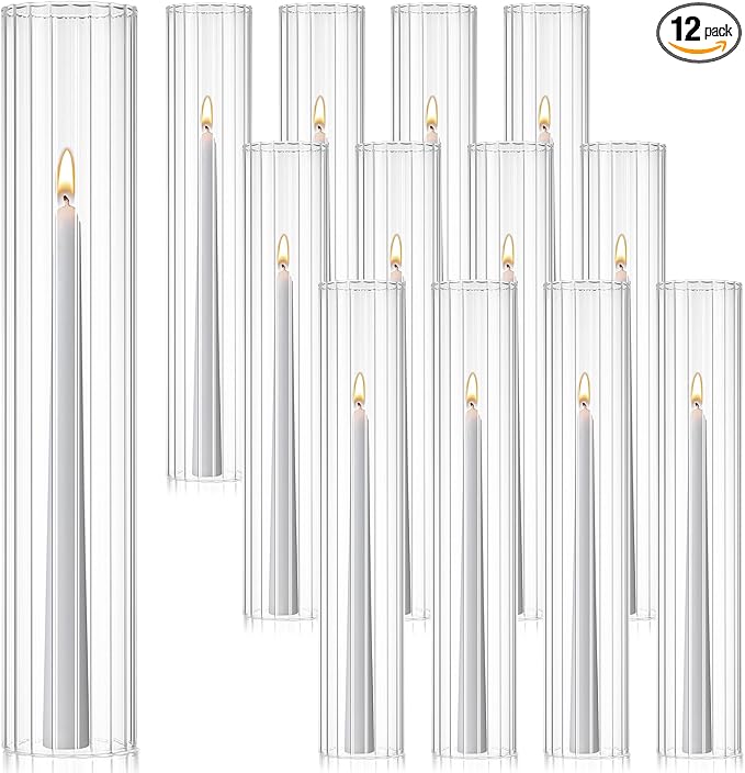 12 Pcs Hurricane Glass Candle Holders 2.5 x 14 Open Ended Tube Ribbed Shade by Kritkin
