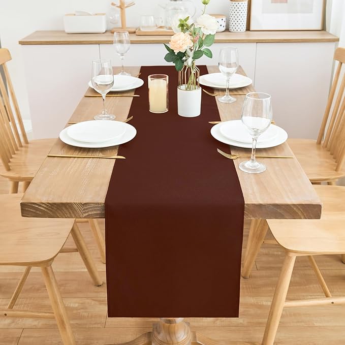 2 Pack Chocolate Table Runner 12 x 72 Inch Solid Color Farmhouse Runners Coffee - Image 3