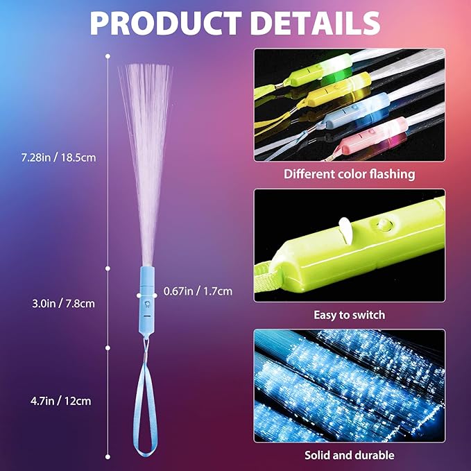 28 Pcs Sparkler Firework Sticks Glow Fiber Optic Wands, LED Flashing Sticks - Image 2