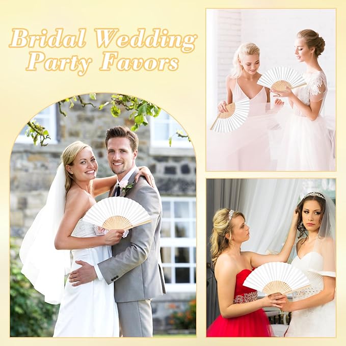 50Set Wedding Hand Fans Party Favors White Paper Folding Handheld Fans Bulk - Image 7